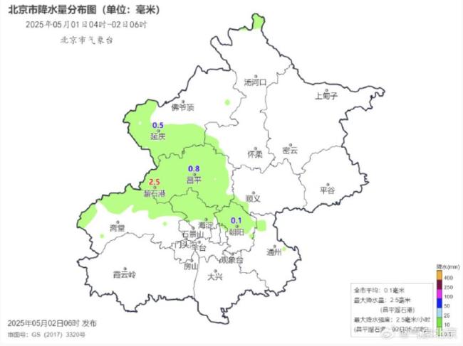 截至11时，北京全市平均降水量0.5毫米，最大降水量在怀柔 西部北部仍有阵雨